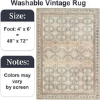 4x6 Area Rug for Bedroom Machine Washable, Non Slip Vintage Floral Kitchen Rugs - Image 2