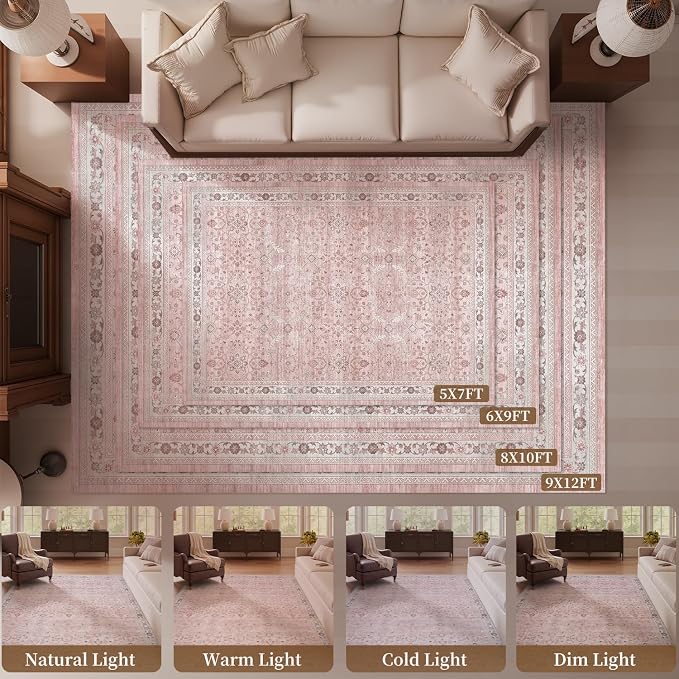 MontVoo-Vintage Area Rug 5X7 Pink Rugs - Image 7
