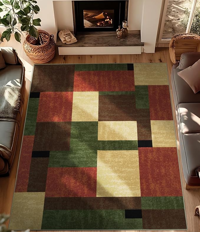 YIHOUSE Red and Green Rug 8x10, Burgundy Farmhouse Vintage Rugs Washable - Image 2