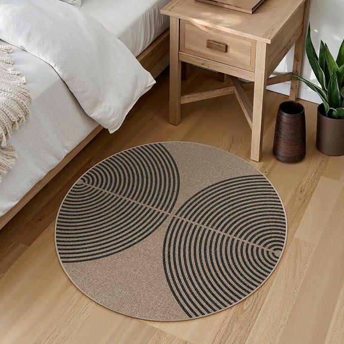 Lahome Modern Rainbow Round Rug, 3ft Small Washable Circle Carpet Natural - Image 6