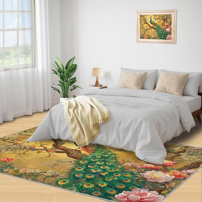 Peacock Peony Rugs for Bedroom - Image 4