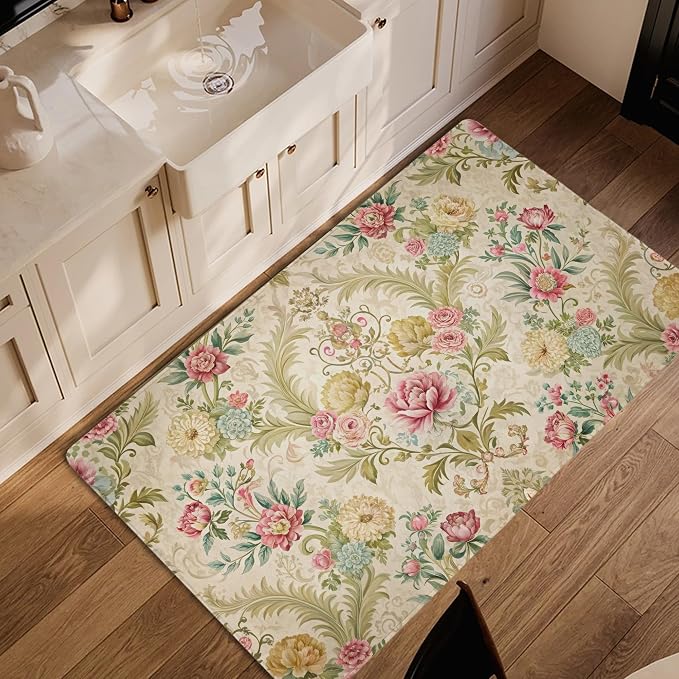 Chic Vintage Rose Rug for Living Room 3x5, Low Pile Non-Slip Backing, Machine - Image 4