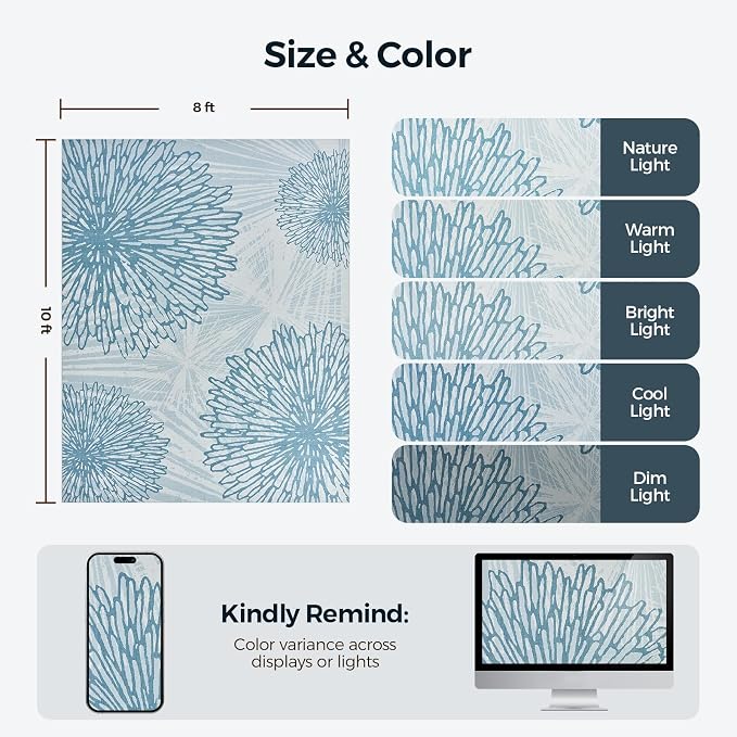 WITSHOCK 8x10 Washable Rug for Living Room, Modern Floral Distress Print - Image 2