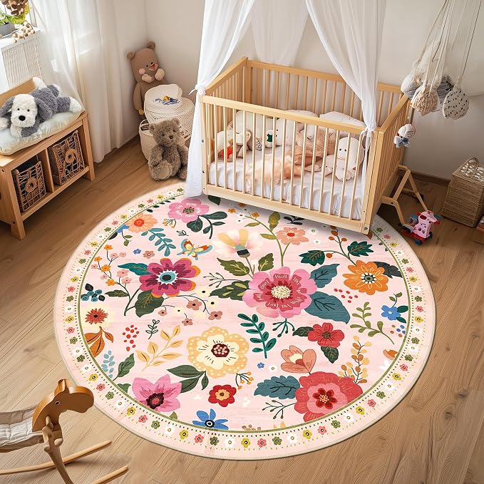 Floral 4ft Area Rug Machine Washable Soft Print Boho Carpet Non Slip Doormat - Image 2