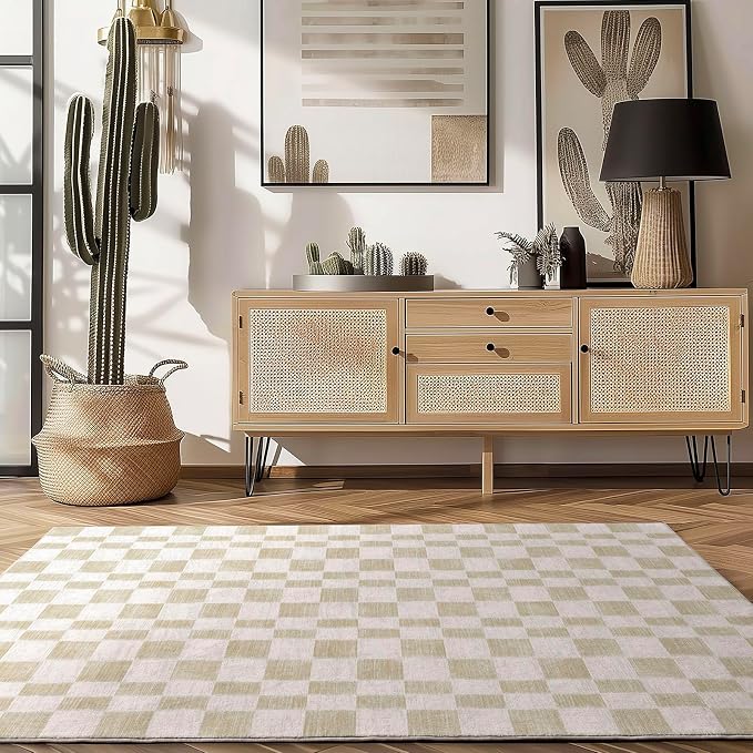 EVERGRACE Checkered Plaid Area Rug 4x6, Soft Fuzzy Faux Wool Rugs Washable Anti by EverGrace