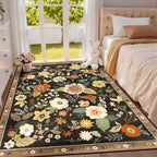 Floral 4x6 Area Rug Machine Washable Soft Print Boho Carpet Non Slip Doormat by RELEANY