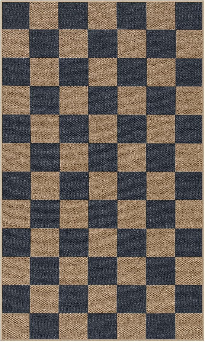 Lahome Checkered Easy Jute Indoor Outdoor Carpet, 3x5 Washable Rugs - Image 8