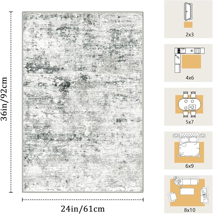 2x3 Machine Washable Area Rug for Entryway, Kids and Pets Friendly for Bedroom - Image 2
