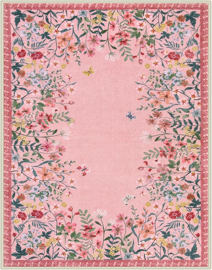 Wonnitar Washable Pink Floral 8x10 Rugs - Image 8