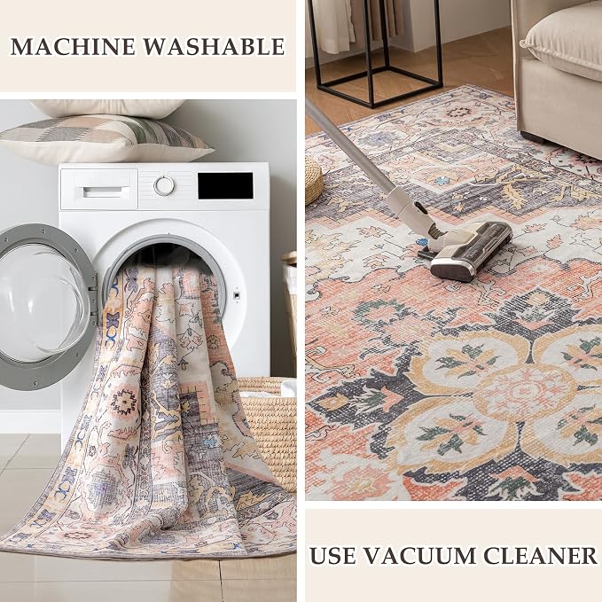 VK VK·LIVING Machine Washable Rug 6'x9' Vintage Design Washable Area Rugs - Image 5