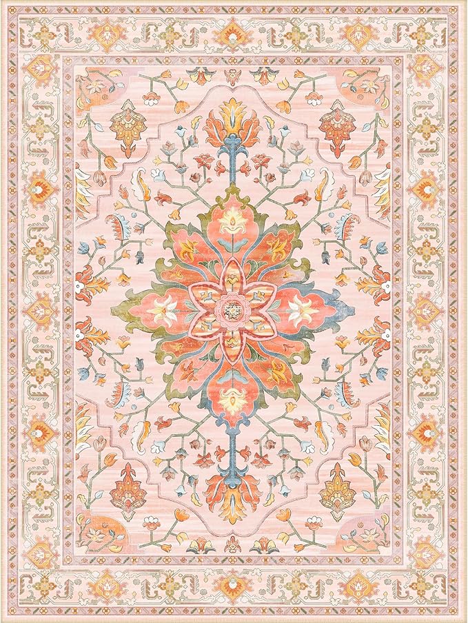Area Rugs Square 10ft Washable Non-Slip, Floral Vintage Distress Print Pattern - Image 8