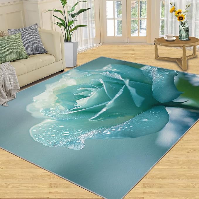 3x6 Blue-Rose Bedroom Rug Under Bed - Image 3