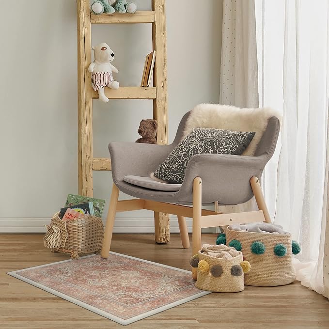 RUGGABLE Washable Area Rug – Kamran Rose Pink 2x3, Stain-Resistant, Non-Slip – - Image 2