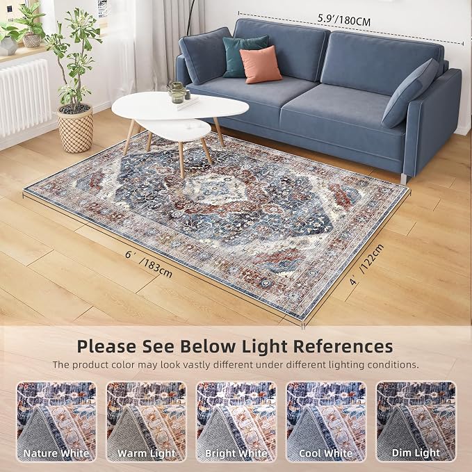 Deerly Boho Area Rug 4x6 Bedroom Rugs Ultra Soft Indoor Washable Rugs - Image 2