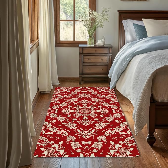 Red Flower Carpet for Living Room, 3x5 Non-Slip Washable Low Pile Abstract by Gearsly