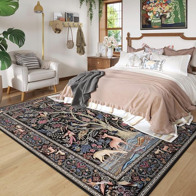 Rugcomf Area Rugs 5x7 Vibrant Tree of Life-Patterned Vintage Washable Area Rug - Image 2