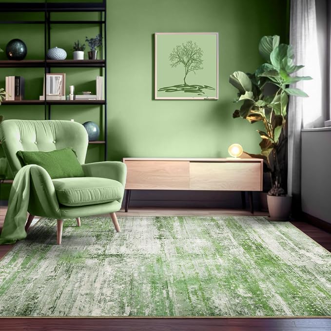 Abstract 5x8 Area Rug for Living Room Dining Room Home Office Bedroom Sage Green - Image 3