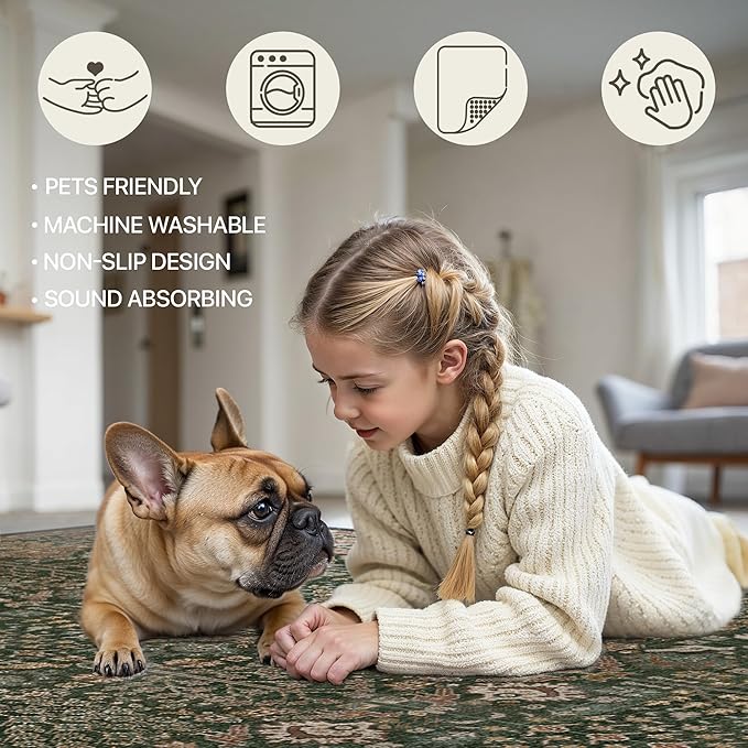 Bavni Round Rug 8ft-Machine Washable Area Rugs Non-Slip - Image 6