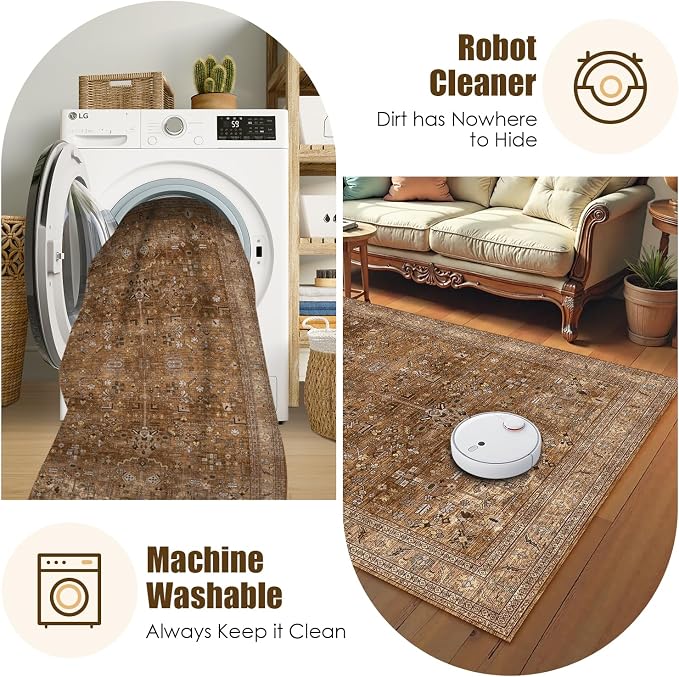 Washable Area Rug 9' x 12' Vintage Traditional Persian Mat - Image 7