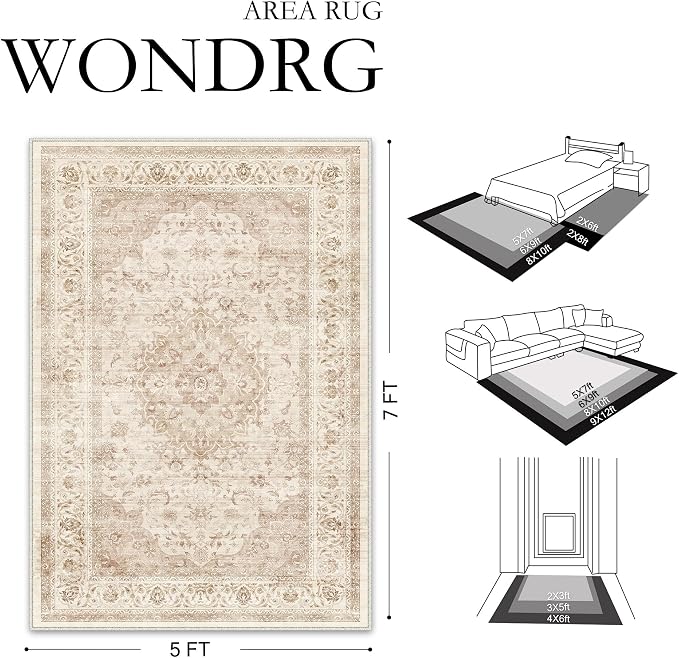 3x4 Beige Washable Vintage Area Rug - Image 2