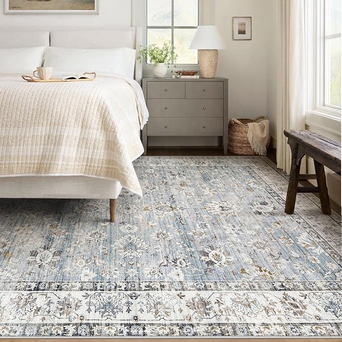 Area Rug 6x9 Living Room Rug, Machine Washable Vintage Distressed Boho Area Rug - Image 2