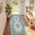 Area Rugs 2'x6' Washable Non-Slip, Floral Vintage Distress Print Pattern by RELEANY