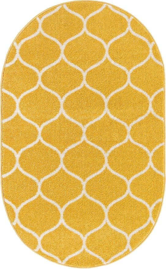 Rugs.com Lattice Frieze Collection Rug – 3' 3 x 5' 3 Oval Yellow Medium Rug - Image 10