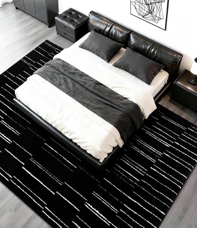 YIHOUSE 5x7 Abstract Line Area Rug, Modern Washable Stain Resistant Rugs Non - Image 2