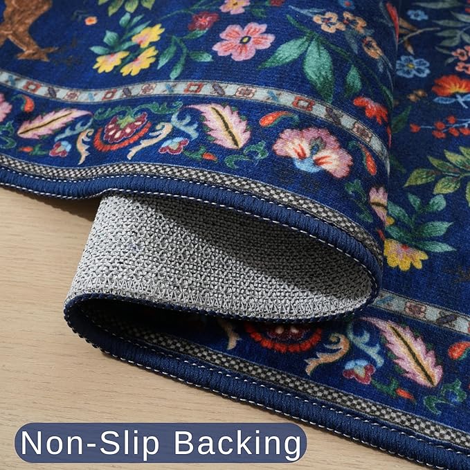 Rugcomf 3x5 Rug Washable Area Rug Floral Office Rug Non Slip Small Carpet - Image 5