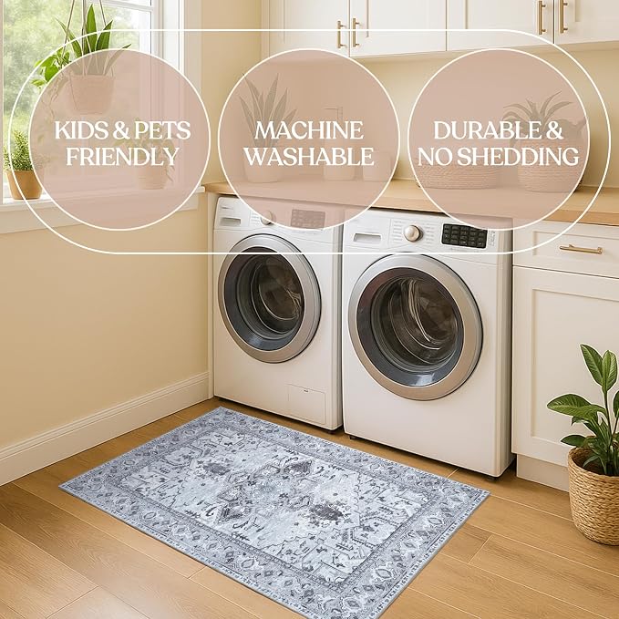 Washable Area Rug. Modern Farmhouse. Vintage. Turkish. Bohemian. Distressed. - Image 6