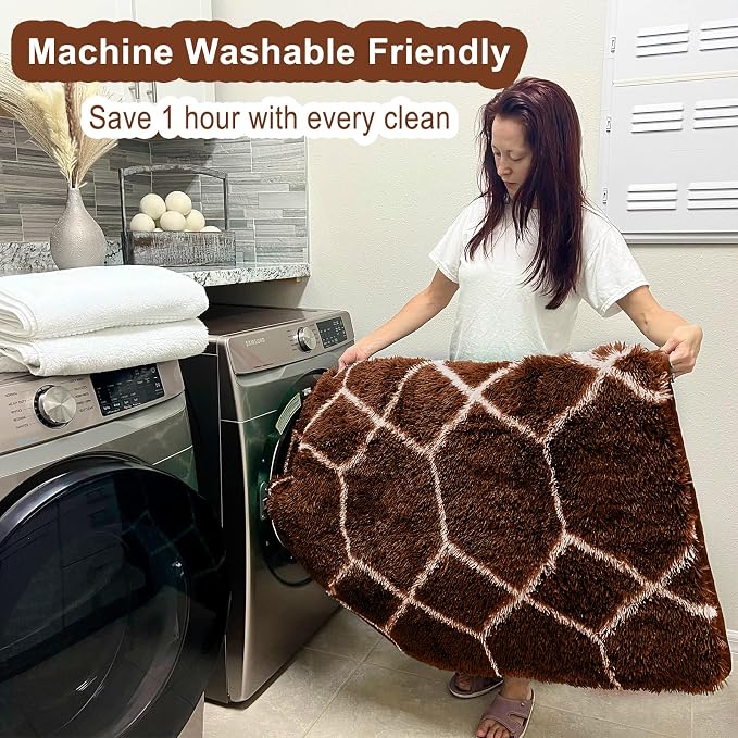 ONASAR 5x7 Area Rugs for Living Room Bedroom, Washable Fluffy Brown and White - Image 5