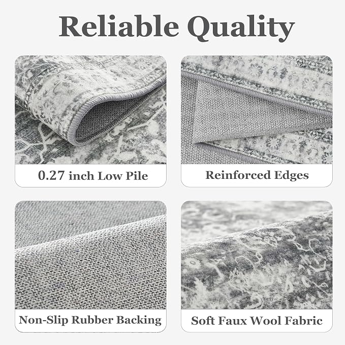 Grey Vintage 3x5 Entryway Rug Indoor Foyer, Neutral Gray Throw Rug - Image 6