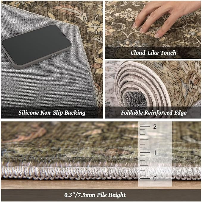 Washable 10x14 Area Rugs for Living Room, Boho Non-Slip Vintage Distress Large - Image 5