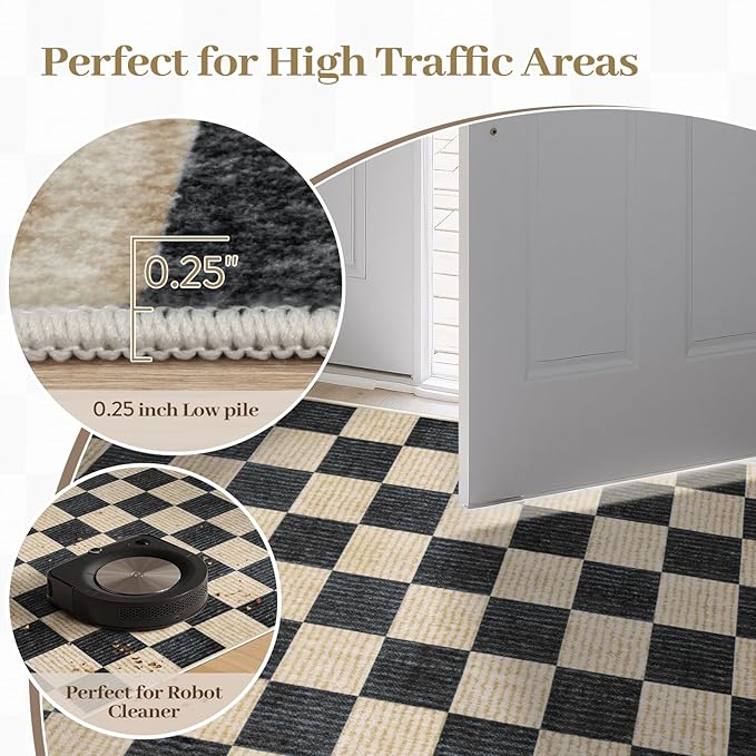 LIVEBOX Checkered Round Rug 6 Ft Washable Area Rug - Image 8