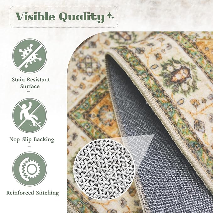 Area Rug 5x7 Washable Rug, Vintage Boho Medallion Rugs Non-Slip Soft Low Pile - Image 7