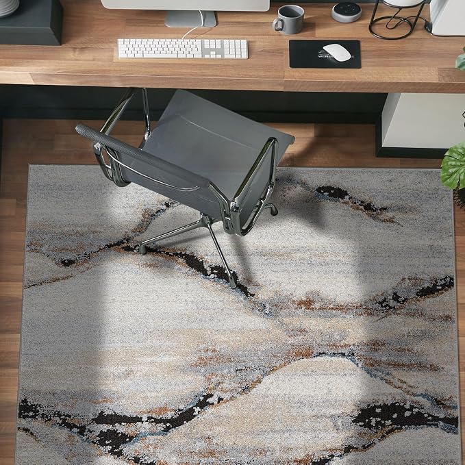 Rugshop Contemporary Gray Striated Area Rug Kid & Pet Friendly 4' x 6' Ideal - Image 6