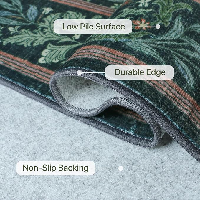 Bavni Floral Dark Green Area Rugs 5x7, Vintage Boho Carpet Machine Washable - Image 5