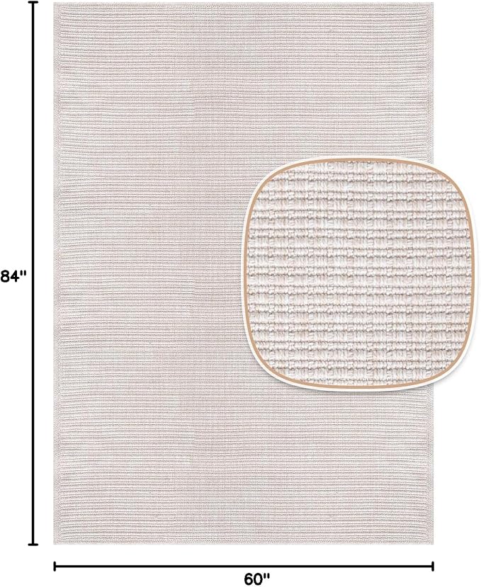 Beverly Rug Easy Jute Off White Rug 5x7 Solid Washable Durable Outdoor Indoor - Image 2