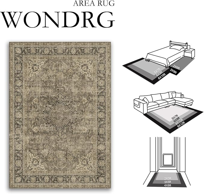 3x4 Washable Brown Area Rug Vintage Entryway Office Carpet Non-Slip Soft Low - Image 2