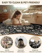 Area Rugs 7ft Washable Non-Slip, Floral Vintage Distress Print Pattern - Image 3