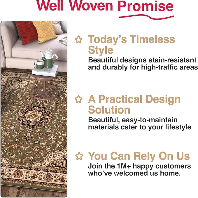 Well Woven Barclay Collection Medallion Kashan Green 9x12 Area Rug - Image 9