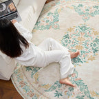 jinchan Round Rug 7ft Area Rug Vintage Floral Distressed Design Machine - Image 7