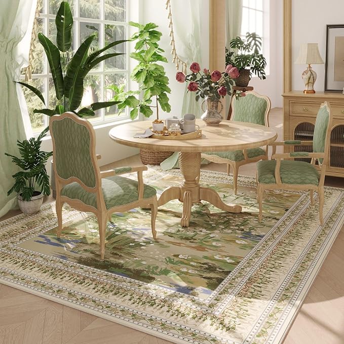 Rugcomf Area Rugs 8x10 Clearance Impressionist-Style Vintage Washable Area Rug - Image 3