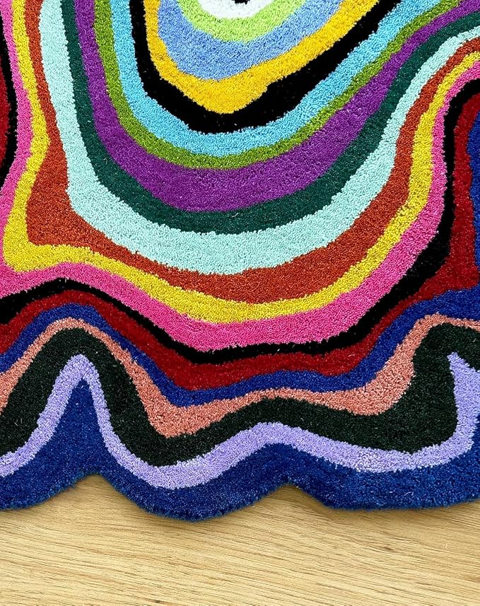 Irregular Shaped Handmade Wool Rug | Modern Colourful Stripe Premium Area Rug - Image 3