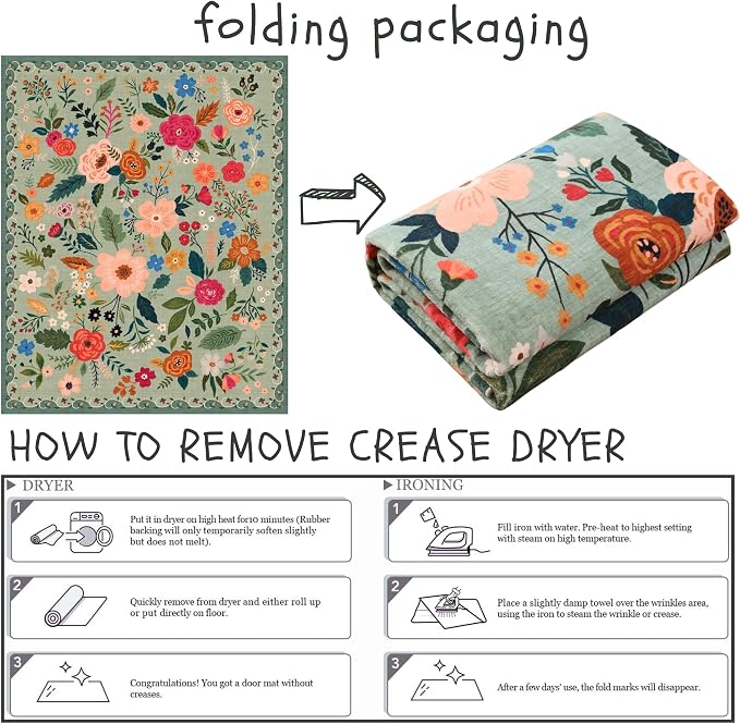 Rugcomf Bedroom Rug 3x5 Rug Washable Area Rug Non Slip Low Pile Boho Floral - Image 8