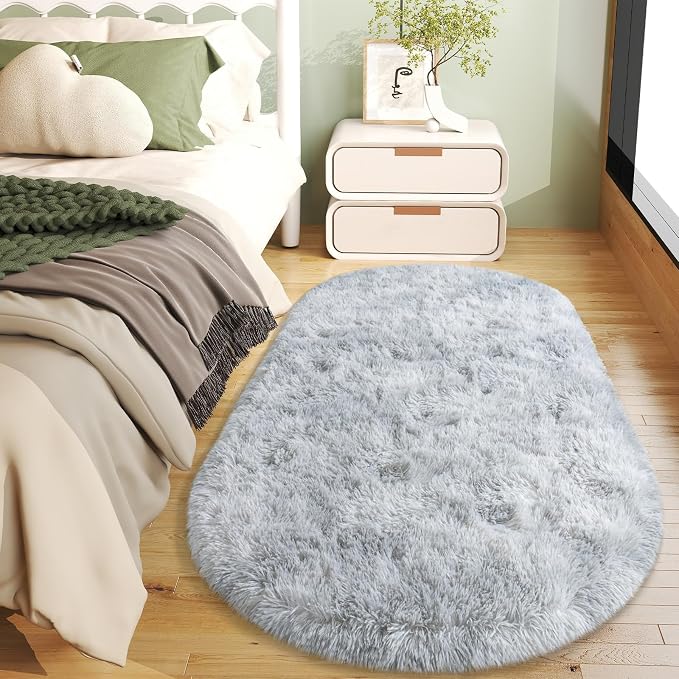 Soft Fluffy Area Rug for Bedroom, Fuzzy Shaggy Oval Throw Rugs for Bedside - Image 4