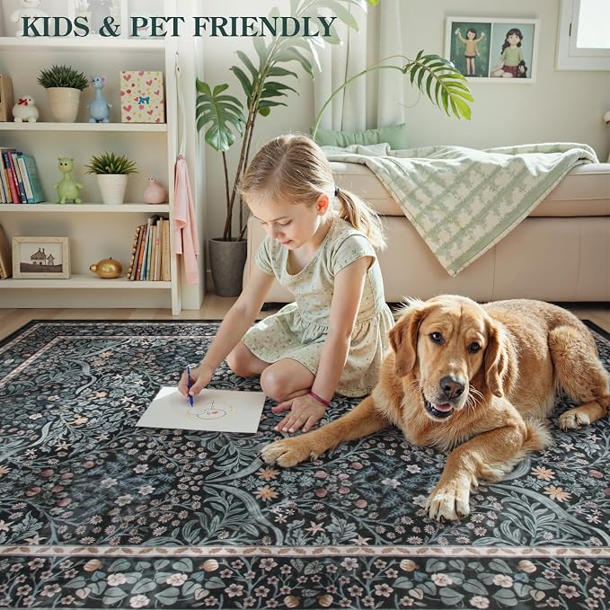 Lahome Floral Washable Rugs 8x10, Soft 8x10 Area Rugs - Image 5