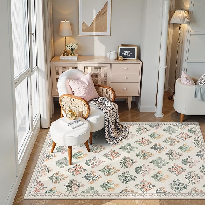 Wonnitar 5x7 Rug for Bedroom Decor, Washable Nursery Rug for Baby, Neutral - Image 3