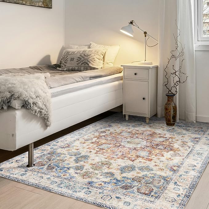 Area Rug 8×10, Large Vintage Boho Rug, Ultra-Soft Low Pile, Non Slip, Stain - Image 7