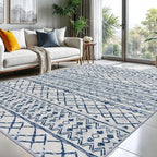KUTA Moroccan 8x10 Rugs for Living Room Blue White, Washable Boho Area Rug by KUTA